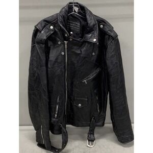 Italian Stone Men's Black Genuine Buffalo Leather Motorcycle Jacket - Size XL